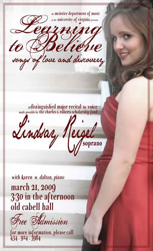 Lindsay Reigel, Distinguished Major Voice Recital poster