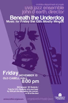 Mostly Mingus Poster for Fall Jazz Ensemble Concert