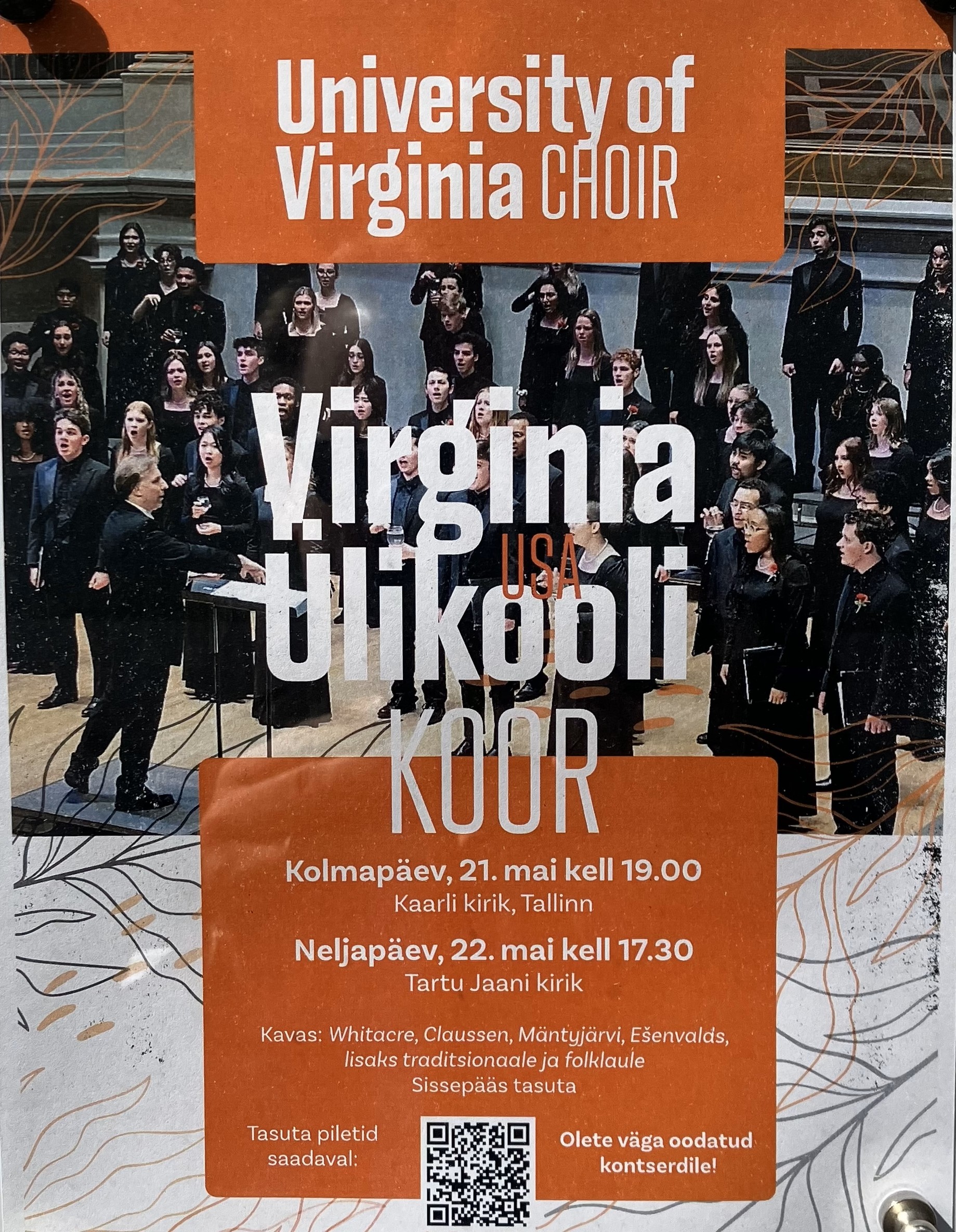 Estonian poster advertising UVA's University Singers concert