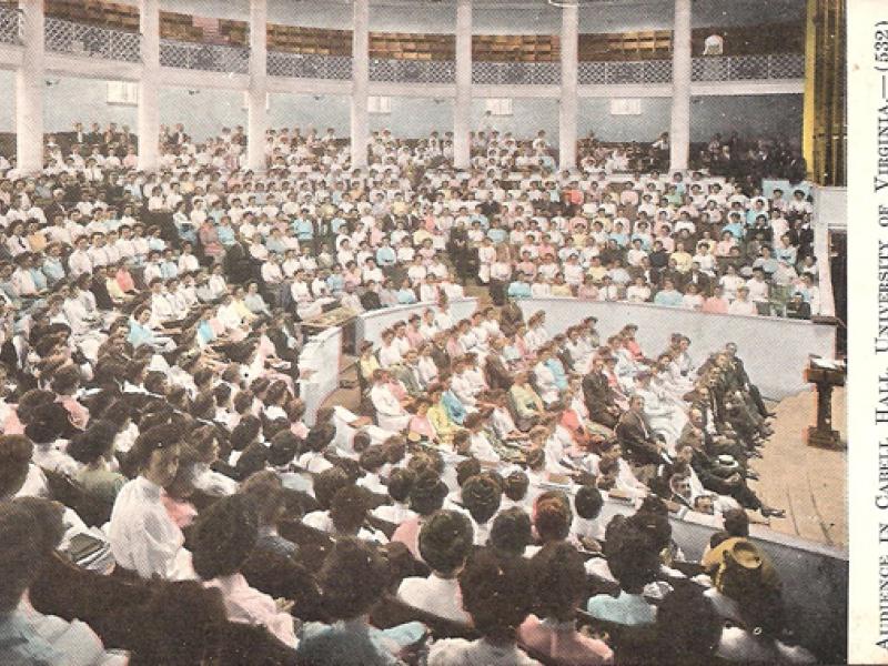 Postcard circa 1912 - Interior view of Old Cabell Hall Auditorium