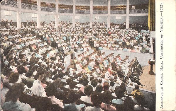 Postcard circa 1912 - Interior view of Old Cabell Hall Auditorium