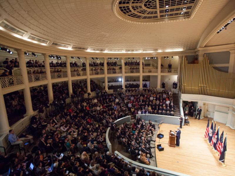 Secretary of State John Kerry gives his first addess as Secretary of State In Old Cabell Hall Auditorium on February 20th, 2013.