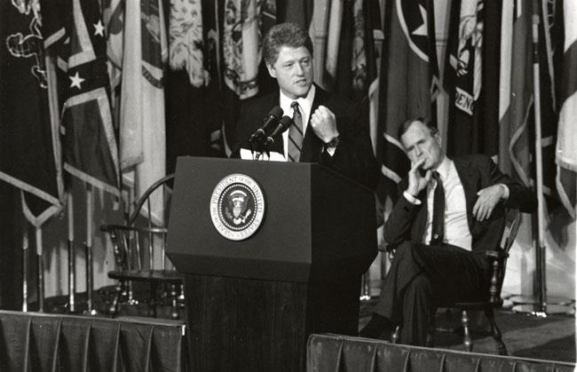 President Bill Clinton and President George Bush at Old Cabell Hall Auditorium on September 27th, 1989