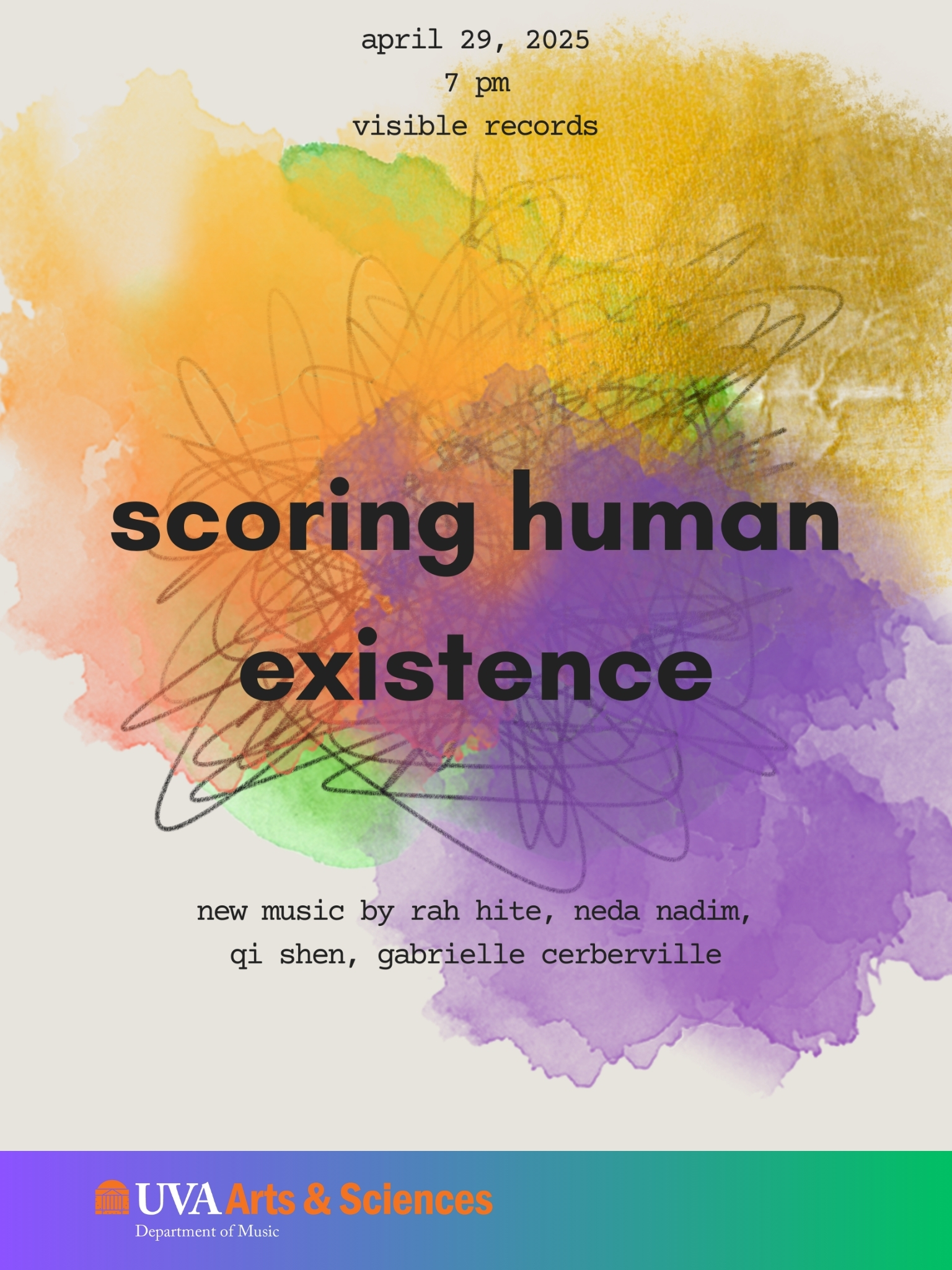 Poster for Scoring Human Existence music event at Visible Records